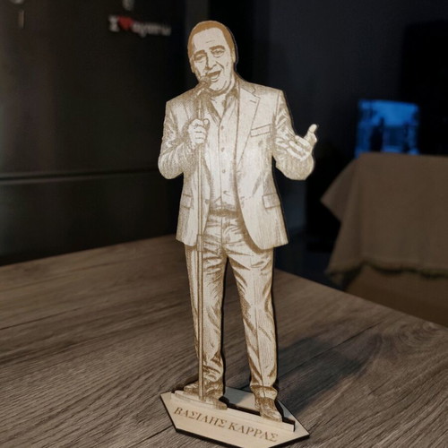 Wooden engraved stand Vasilis Karras new, handmade decorative figure