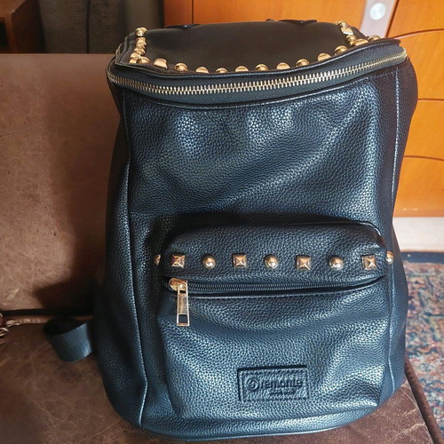 Remonte Black Leather Backpack Like New with Gold Studs