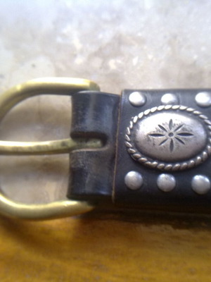 Leather men's belt rock style like new, 1 meter length, black
