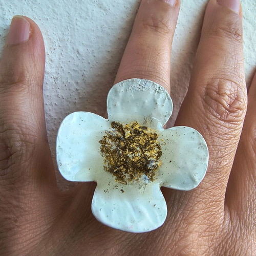Flower ring handmade adjustable, like new