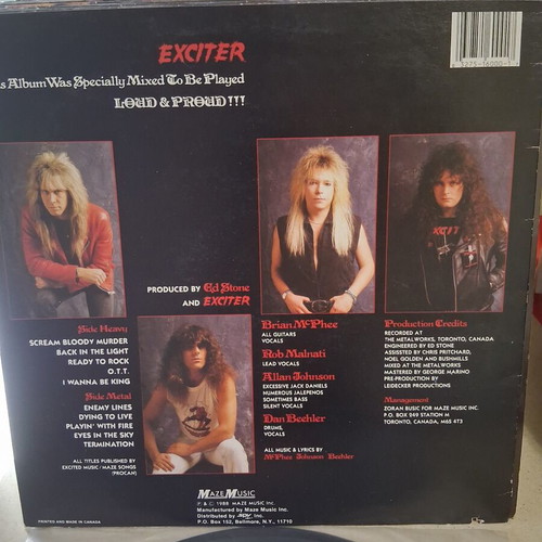 Exciter Exciter vinyl record, metal, 1988 release