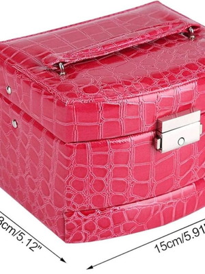 Jewelry box like new, red, multi-level with croco texture