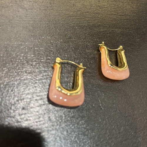 U-shaped earrings with gold finish and pink enamel, like new