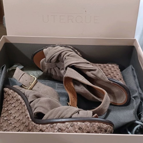 Uterque women's platform shoes used 37 suede leather gray-beige