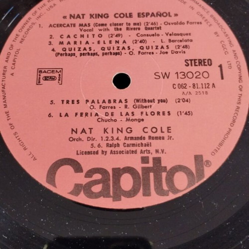 Nat King Cole Espanol LP μεταχειρισμένο, jazz