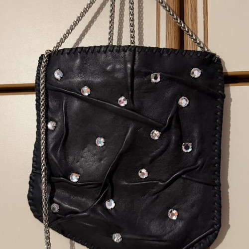 Women's leather crossbody bag like new with rhinestones and double chain