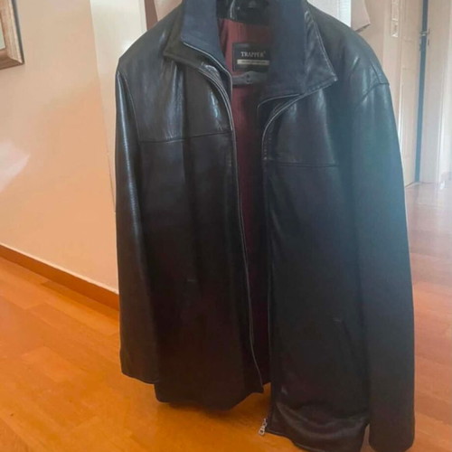 Trapper leather men's jacket like new, detachable collar, black