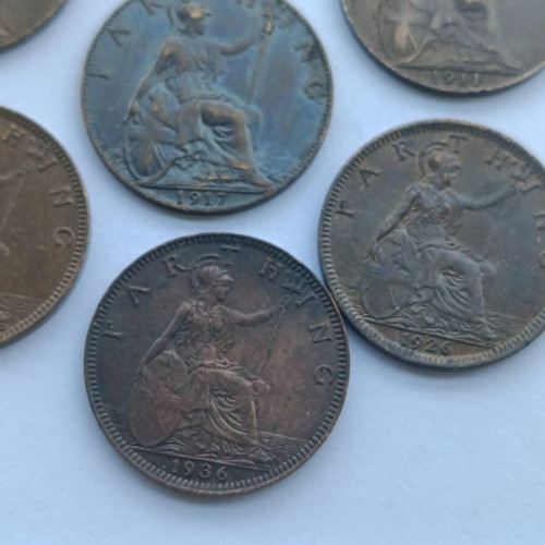 George V Farthings used, lot of 7 coins 1911-1936