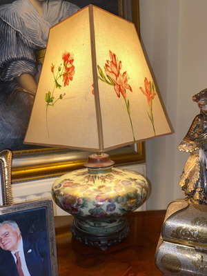 Vintage Satsuma Style Porcelain Table Lamp with Handpainted Floral Shade
