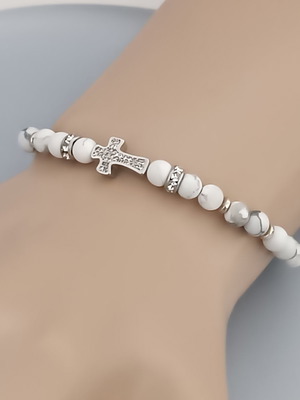 Unisex λευκό βραχιόλι με σταυρό & πέτρες | White cross bracelet with zirconia & gemstones