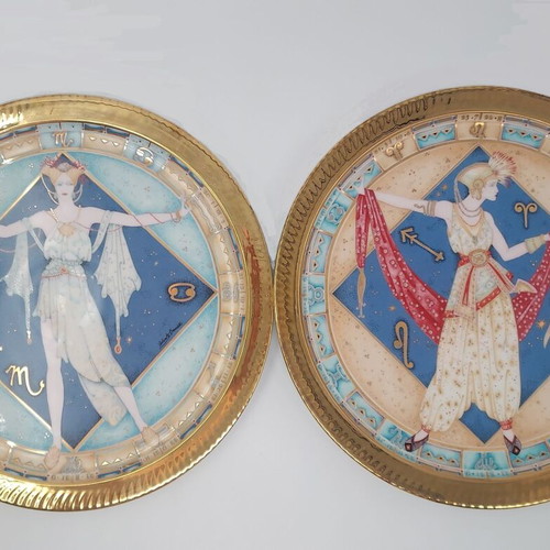 Art Deco ιταλικά πιάτα Ζώδια με 22Ct χρυσό, σαν καινούργια