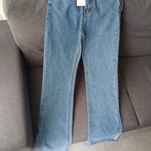 Denim Slit Jean new, mom fit, blue, size S