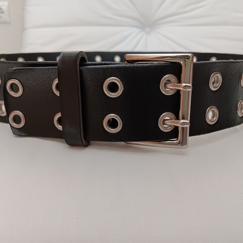 Leather belt unisex used with large studs, 95 cm black