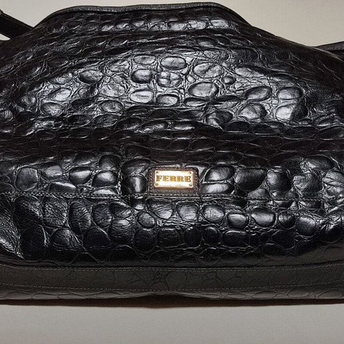 Ferre Original Vintage 90s Black Leather Shoulder Bag used