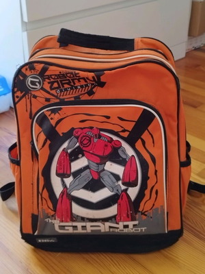 School backpack used with three compartments and two side water pockets