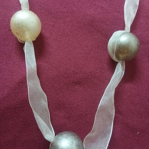 Long necklace new, ecru and silver color, 1.34 cm