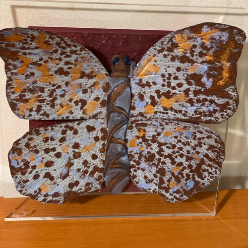 Handmade frame with butterfly in plexiglass and wood new