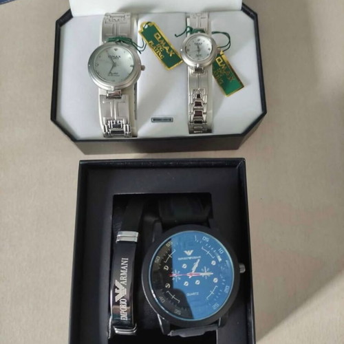 Omax men's and women's watch set with Armani men's watch and bracelet