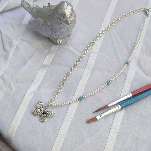 Xie Lian Inspired Butterfly Necklace Handmade, White and Silver