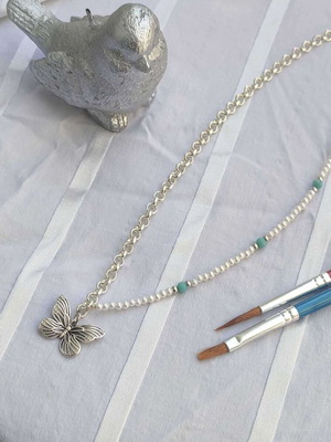 Xie Lian Inspired Butterfly Necklace Handmade, White and Silver