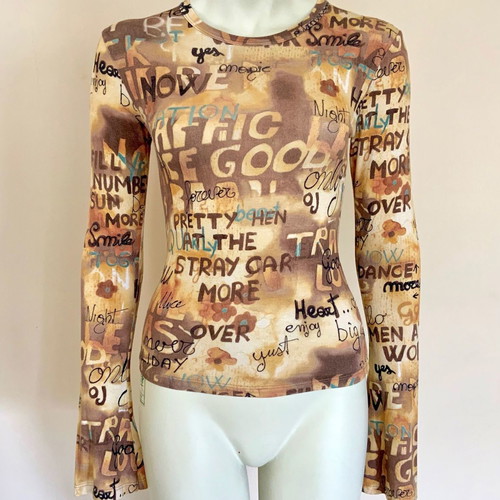 Denny Rose long-sleeve top like new with graffiti patterns, size XS/S