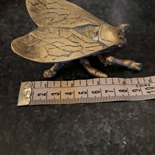 Vintage brass enamel wall decor for birds, vintage bronze box and decorative spoon used
