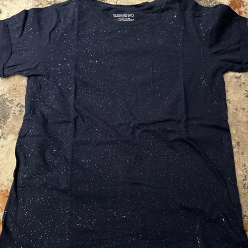 Monoprix Teens bio organic cotton top used, 12 years, navy blue with sparkles