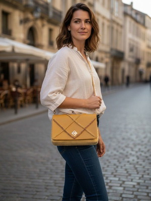 Knitted handmade shoulder bag new, yellow
