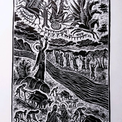 Engraving Saint Elijah new, handmade linocut