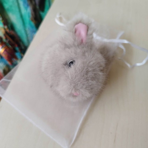 Bunny keychain new, gray synthetic fur