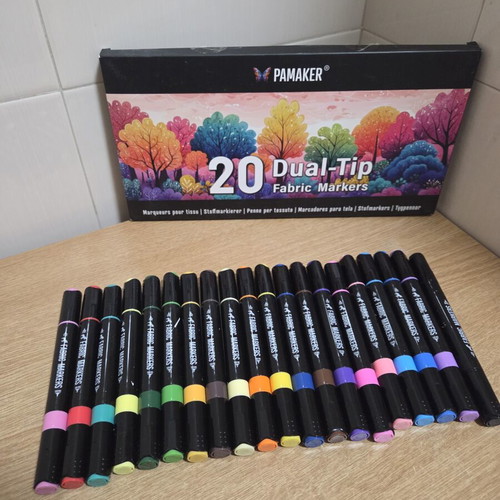 Pamaker Dual-Tip Fabric Markers Set of 20 Colors New