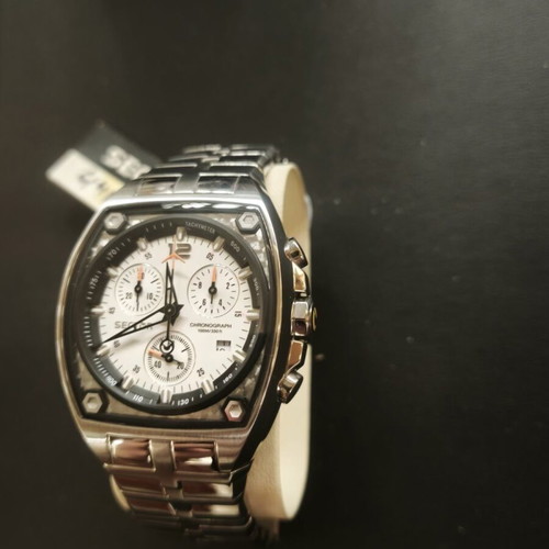 Sector 500 Series Chronograph Tonneau Watch, white and silver