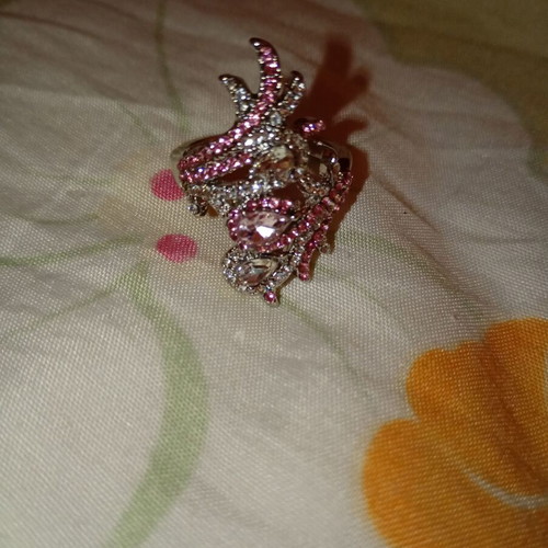 Romantika Ring in Pink with Zirconia Silver Coating, New