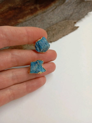 Earrings studs with blue apatite new