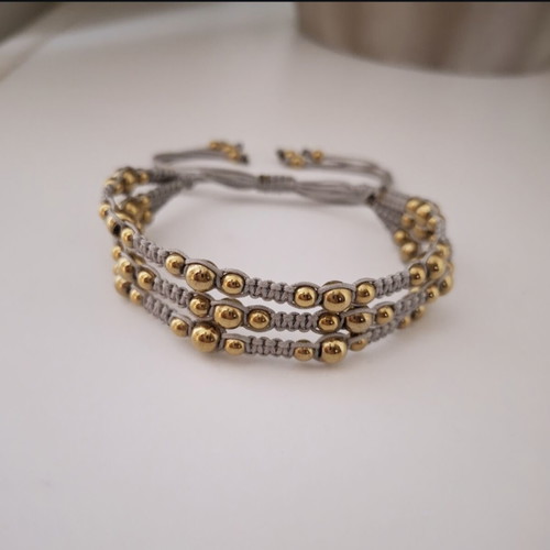 Triple macrame bracelet with gold hematite beads