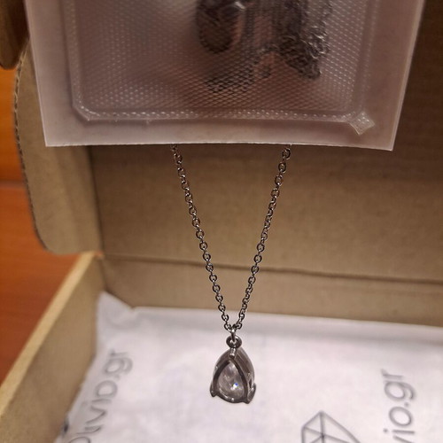 Steel necklace with zircon teardrop new, adjustable