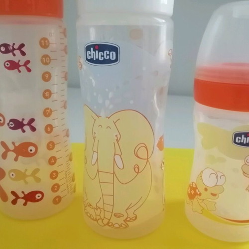 Chicco baby bottles used, pack of 3, plastic