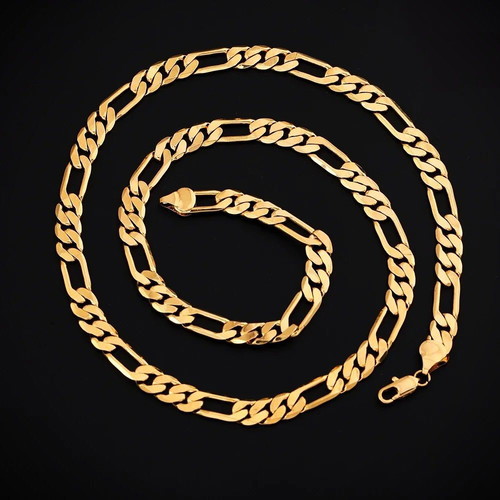 Jewelry set 18K gold-plated necklace and bracelet chain, 6mm thickness