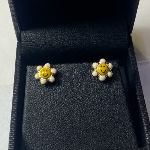 Gold children's flower earrings 14 karat handmade new
