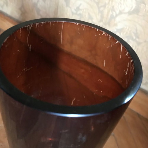 Glass vase brown used, retro table decoration