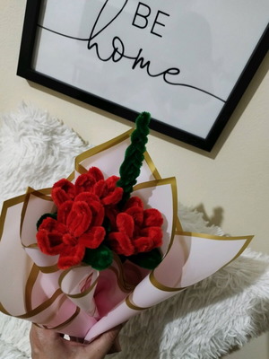 Handmade bouquet with red flowers new