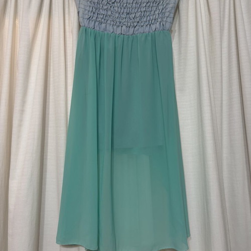 Strapless Dress with Denim Top and Turquoise Asymmetric Skirt used