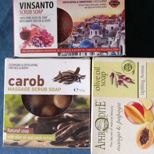 Skin Care Soaps new, pack of 3 with carob, mango papaya, and grape