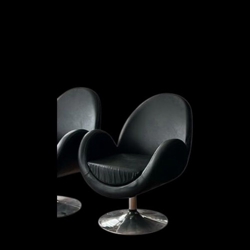 Space Age Armchairs like new, leather with metal base, black, set of 2