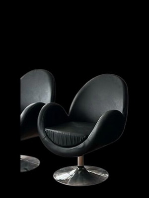 Space Age Armchairs like new, leather with metal base, black, set of 2