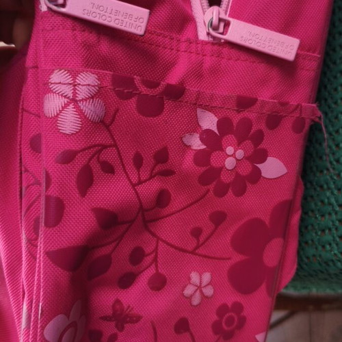 United Colors of Benetton school trolley bag, fuchsia with floral and butterfly design