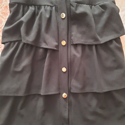 Black dress with Mao collar and silver buttons, one size