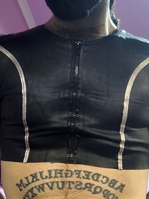 Crop top gothic/industrial/rave used, black with silver, size S/M