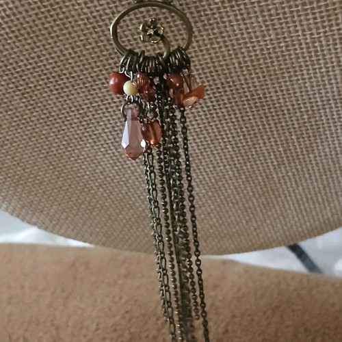 Ethnic handmade single earring like new with long chains and stones