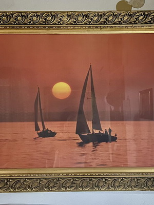 Retro classic framed art prints used, set of 5 with gold finish